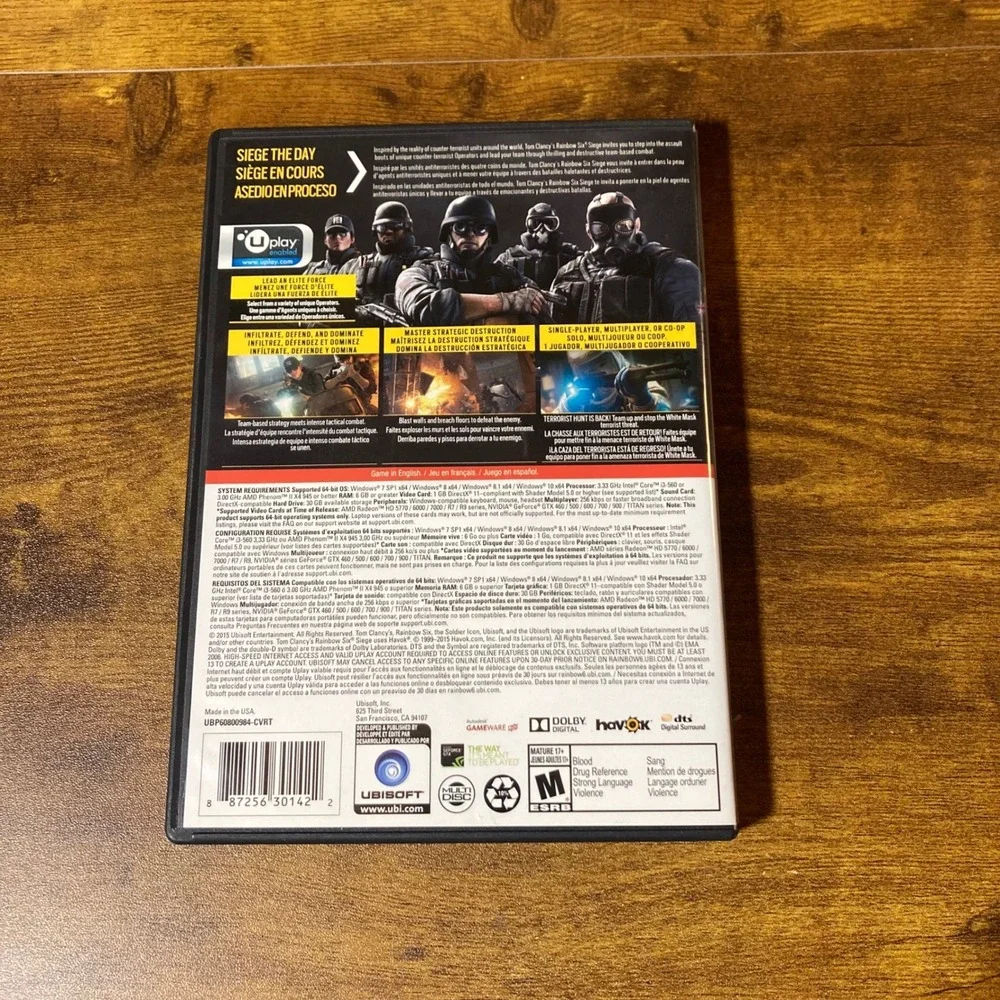 Tom‎ Clancy's Rainbow Six Siege PC DVD ROM Game Ubisoft ESRB Mature 17+